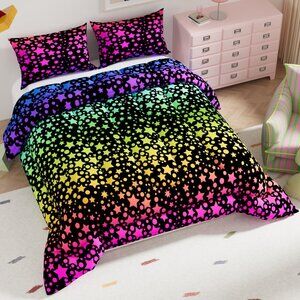 3D Pattern Colorful Stars Comforter Set Queen Sz
